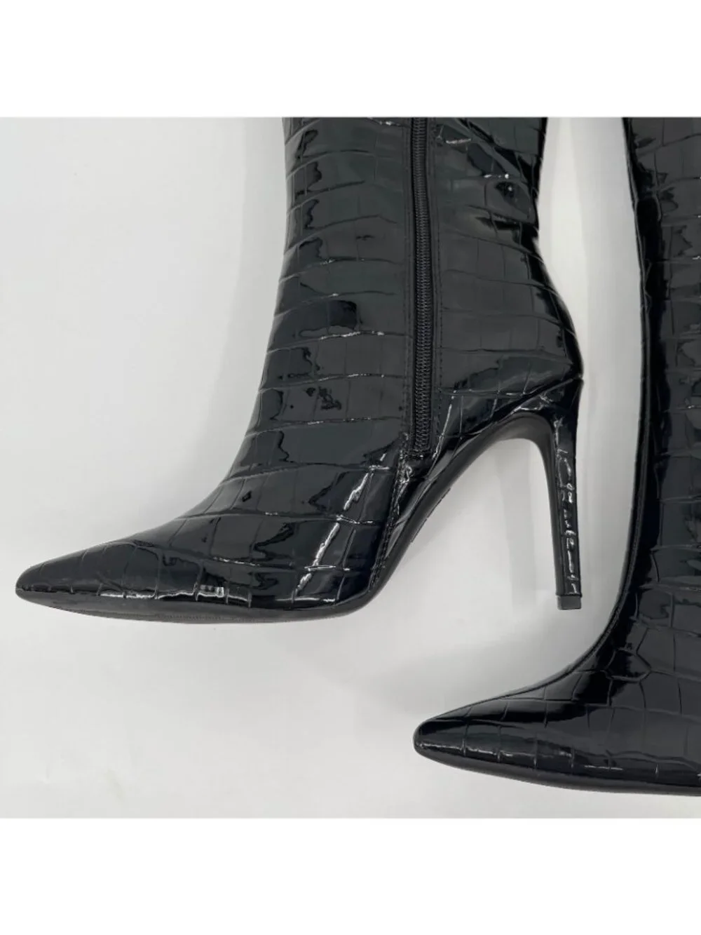 INC Sabrinaa Knee High Boots Black Croc Size 9M Faux Leather Pointed Toe Heel